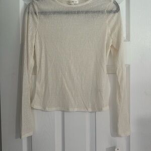Ultra Flirt Tan Fitted Sheer Ribbed Long Sleeve See Through T-Shirt